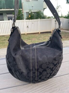 Coach Y2K Medium Python Black Signature Jacquard Hobo Bag